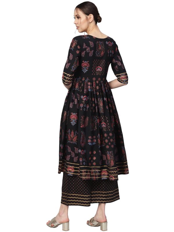 Ahalyaa Black Poly Crepe A-Line Kurta Set Fashion