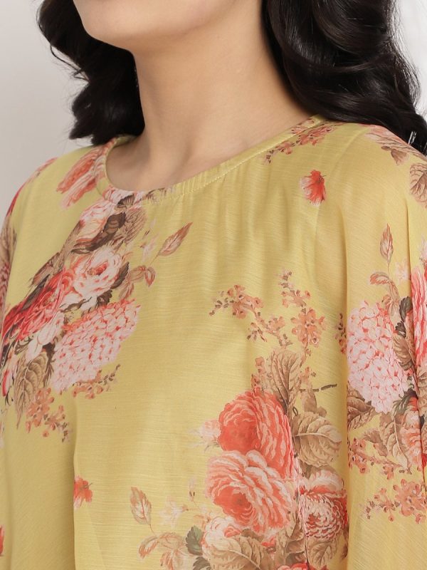 Ahalyaa Women s Mustard Color Velvet Kurta With Attached Printed Dupatta Online now