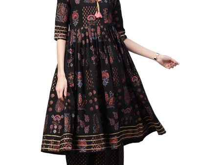 Ahalyaa Black Poly Crepe A-Line Kurta Set Fashion