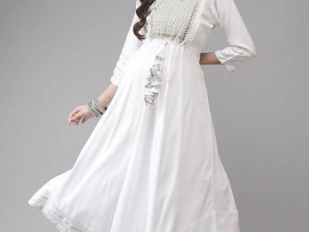 Yufta White Embroidered Ethnic Maxi Dress Fashion