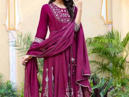 Yufta Women s Burgundy Anarkali Kurta Dupatta Set Fashion