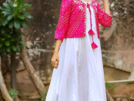 Yufta White and Pink Dress with Ethnic Jacket on Sale