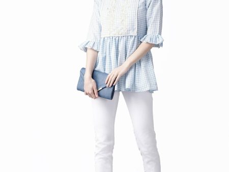 Ahalyaa Women Blue & White Checked A-Line Top Supply