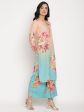 Ahalyaa Women Peach-Coloured Floral Printed Regular Sequinned Kurta With Palazzos & Dupatta on Sale