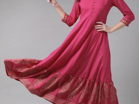 Yufta Magenta Ethnic Motifs Ethnic Maxi Dress Supply