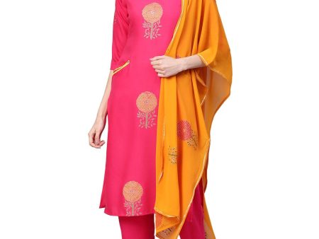 Ahalyaa Fuchsia Viscose Rayon Straight Kurta Set Supply