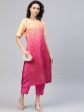 Ahalyaa Women Pink & Golden Dyed Printed Kurta With Trousers Cheap