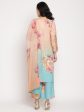 Ahalyaa Women Peach-Coloured Floral Printed Regular Sequinned Kurta With Palazzos & Dupatta on Sale