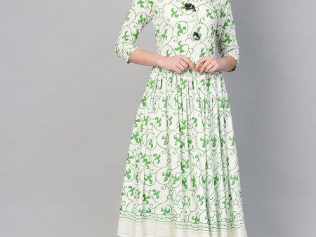 Ahalyaa Green Round Neck Assymetrical Floral Kurta with Palazzo For Cheap