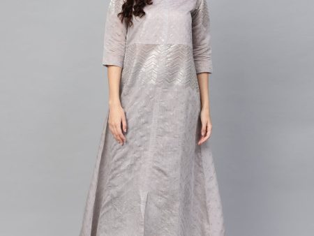 Ahalyaa Women Grey & Silver Printed A-Line Kurta Hot on Sale