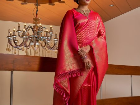 Vardha Scarlet Pink Golden Zari Kanjeevaram Silk Saree Online Sale