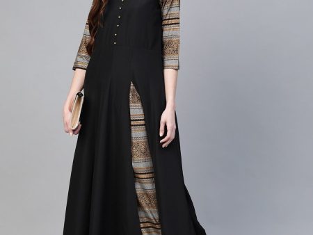 Ahalyaa Black Solid Front Slit Kurta With Palazzo Fashion