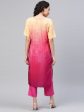 Ahalyaa Women Pink & Golden Dyed Printed Kurta With Trousers Cheap