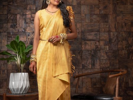 Vardha Tuscan Yellow Golden Zari Kanjeevaram Silk Saree Online Hot Sale