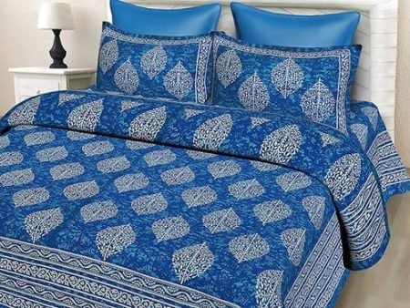 Vamika Printed Cotton Blue Color Latest Design Bedsheet With Pillow Covers (LEOC_2_BLUE) For Cheap