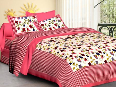 Vamika Printed Cotton Pink & Multicolor Bedsheet With Pillow Covers (LEOC_CHKM_P) Online now