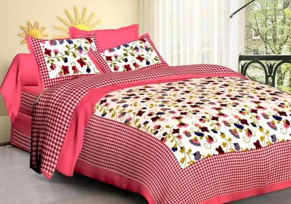 Vamika Printed Cotton Pink & Multicolor Bedsheet With Pillow Covers (LEOC_CHKM_P) Online now