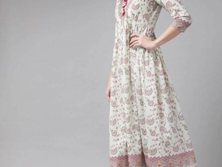 Yufta Off White Floral Ethnic Maxi Dress Cheap