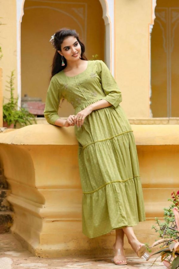 Yufta Green Cotton Dobby Dress Sale