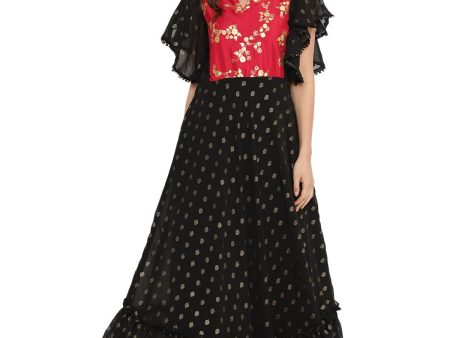 Ahalyaa Black & Red Flared Ethnic Maxi Dress For Discount