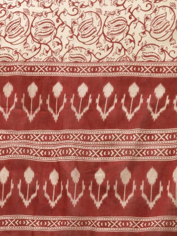 Yufta Maroon & Beige Ethnic Motifs Screen Print Cotton Straight Kurta Palazzo & Dupatta Cheap