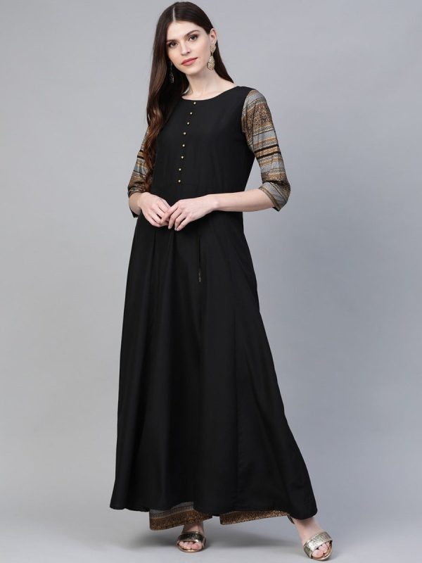 Ahalyaa Black Solid Front Slit Kurta With Palazzo Fashion