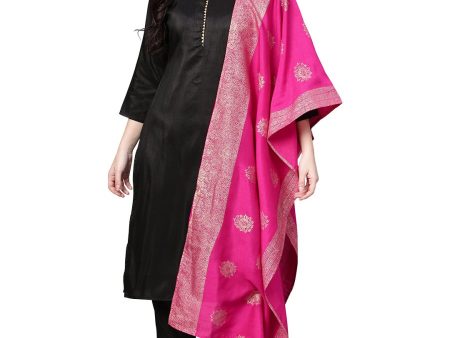 Ahalyaa Black With Bright Pink Kurta Set For Discount