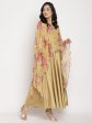 Ahalyaa Women s Mustard Color Velvet Kurta With Attached Printed Dupatta Online now