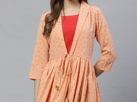 Ahalyaa Women Peach-Coloured & Red Printed Tunic Discount