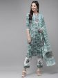 Yufta Green Hand Block Printed Kurta with Trouser and Dupatta Online