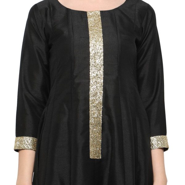 Ahalyaa Women s Black And Gold Anarkali For Festive And Party Wear Discount