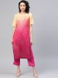 Ahalyaa Women Pink & Golden Dyed Printed Kurta With Trousers Cheap