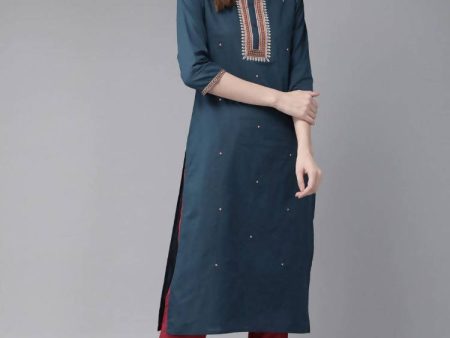 Yufta Navy Blue and Maroon Embroidered Kurta Palazzo Set Cheap