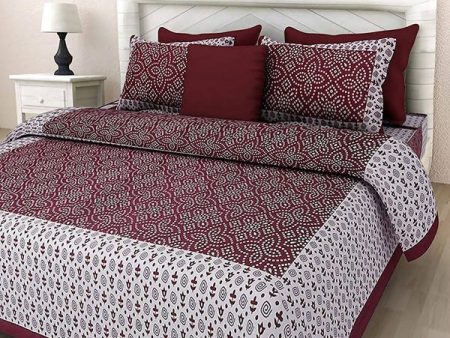 Vamika Printed Cotton White & Red Bedsheet With Pillow Covers (LEOC_CHUN_MR) Online Sale