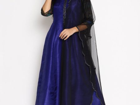 Ahalyaa Women Blue Solid Kurta With Palazzos & Dupatta For Cheap