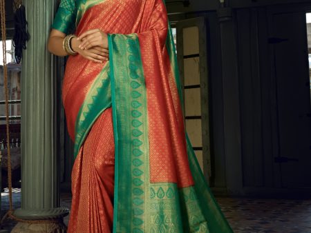 Vardha Crimson Red Golden Zari Kanjeevaram Silk Saree Supply