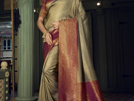 Vardha Royal Grey Golden Zari Kanjeevaram Silk Saree Online now