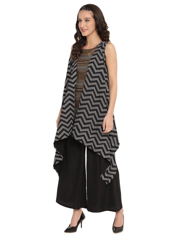 Ahalyaa Black Tunic With Attached Shrug For Cheap