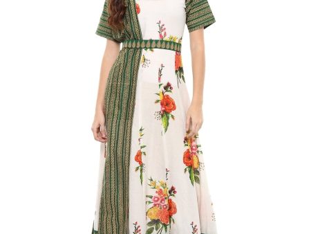 Ahalyaa Cotton Floral Attached Dupatta With Belt Flared Kurta Cheap