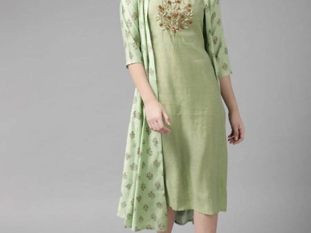 Yufta Silk Green Regular Dress Single Discount