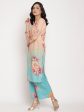 Ahalyaa Women Peach-Coloured Floral Printed Regular Sequinned Kurta With Palazzos & Dupatta on Sale