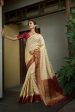 Vardha Cream White Golden Zari Banarasi Raw Silk Saree Hot on Sale