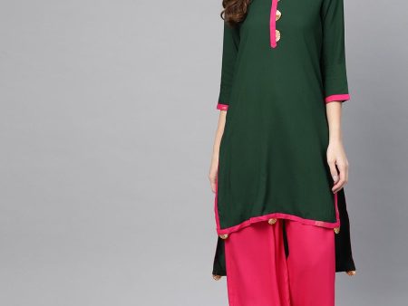 Ahalyaa Green Solid Straight Kurta for women on Sale