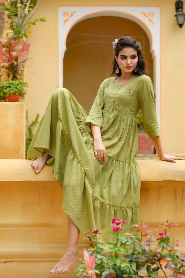 Yufta Green Cotton Dobby Dress Sale