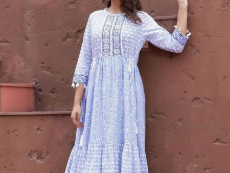 Yufta Blue Printed Dress Online Sale