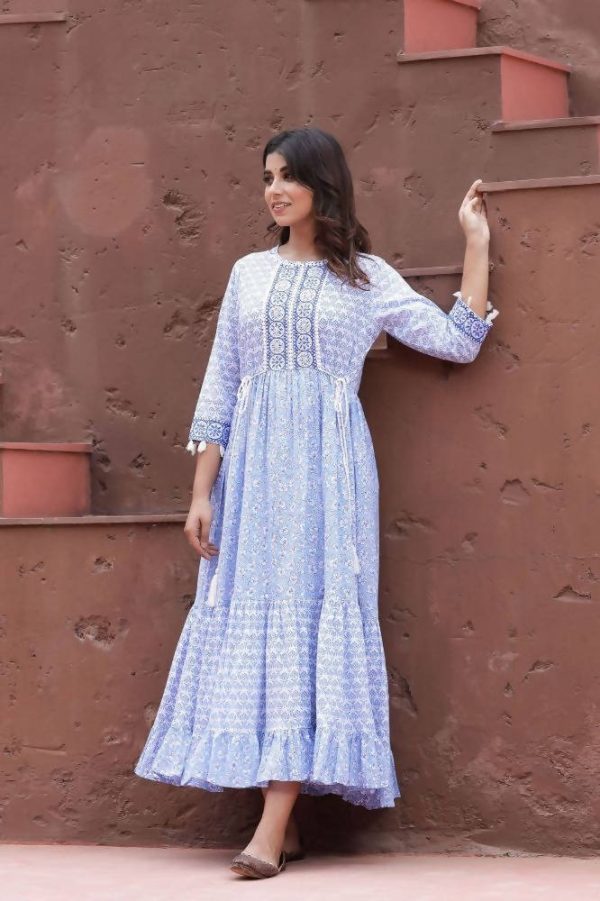 Yufta Blue Printed Dress Online Sale