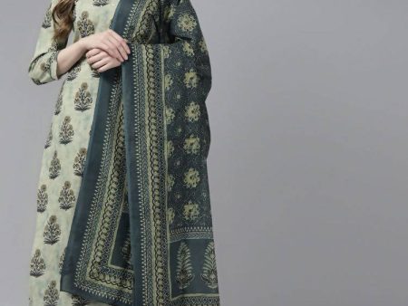 Yufta Women Beige Ethnic Motifs Aari Work Pure Cotton Kurta with Palazzo and Dupatta Online Hot Sale