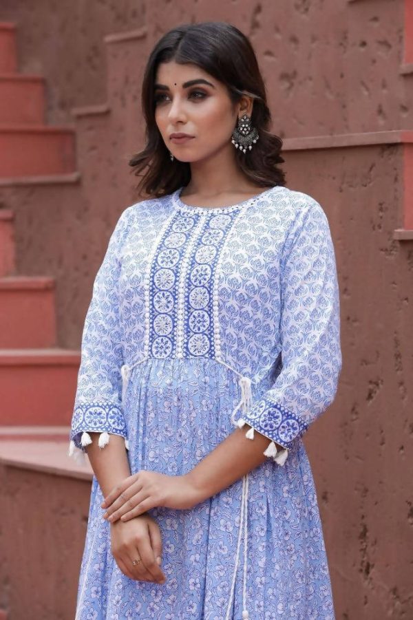 Yufta Blue Printed Dress Online Sale