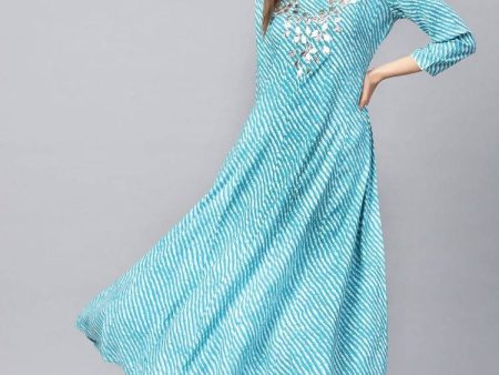 Yufta Women Blue & White Printed Anarkali Kurta Supply