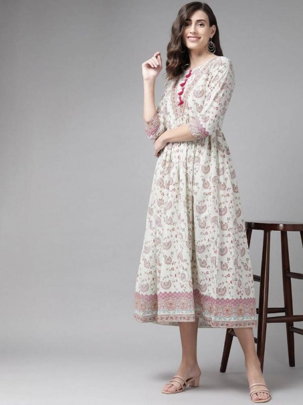 Yufta Off White Floral Ethnic Maxi Dress Cheap